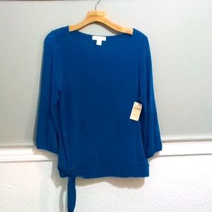 Travel Knit Side Tie Top, Small(8), blue green, 3/4 sleeves